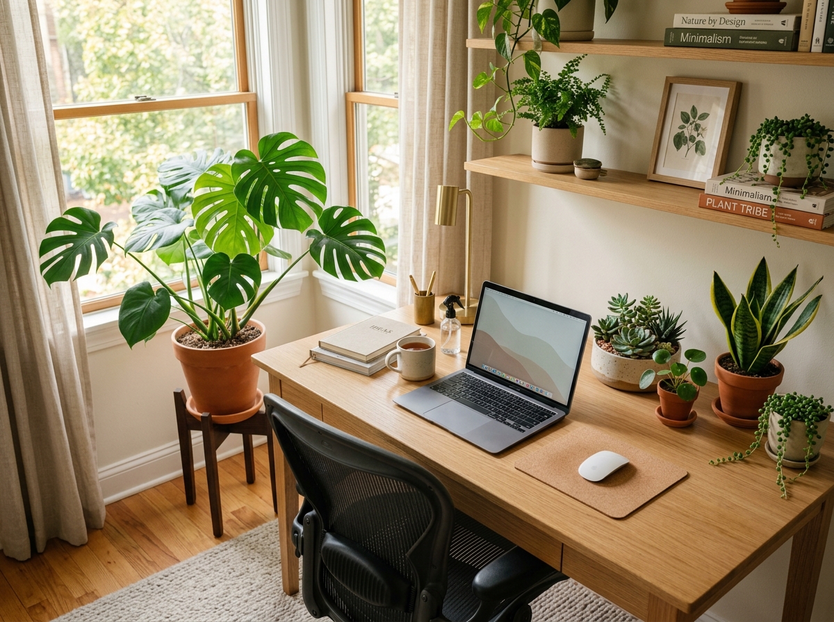 Plant filled work desk and study space